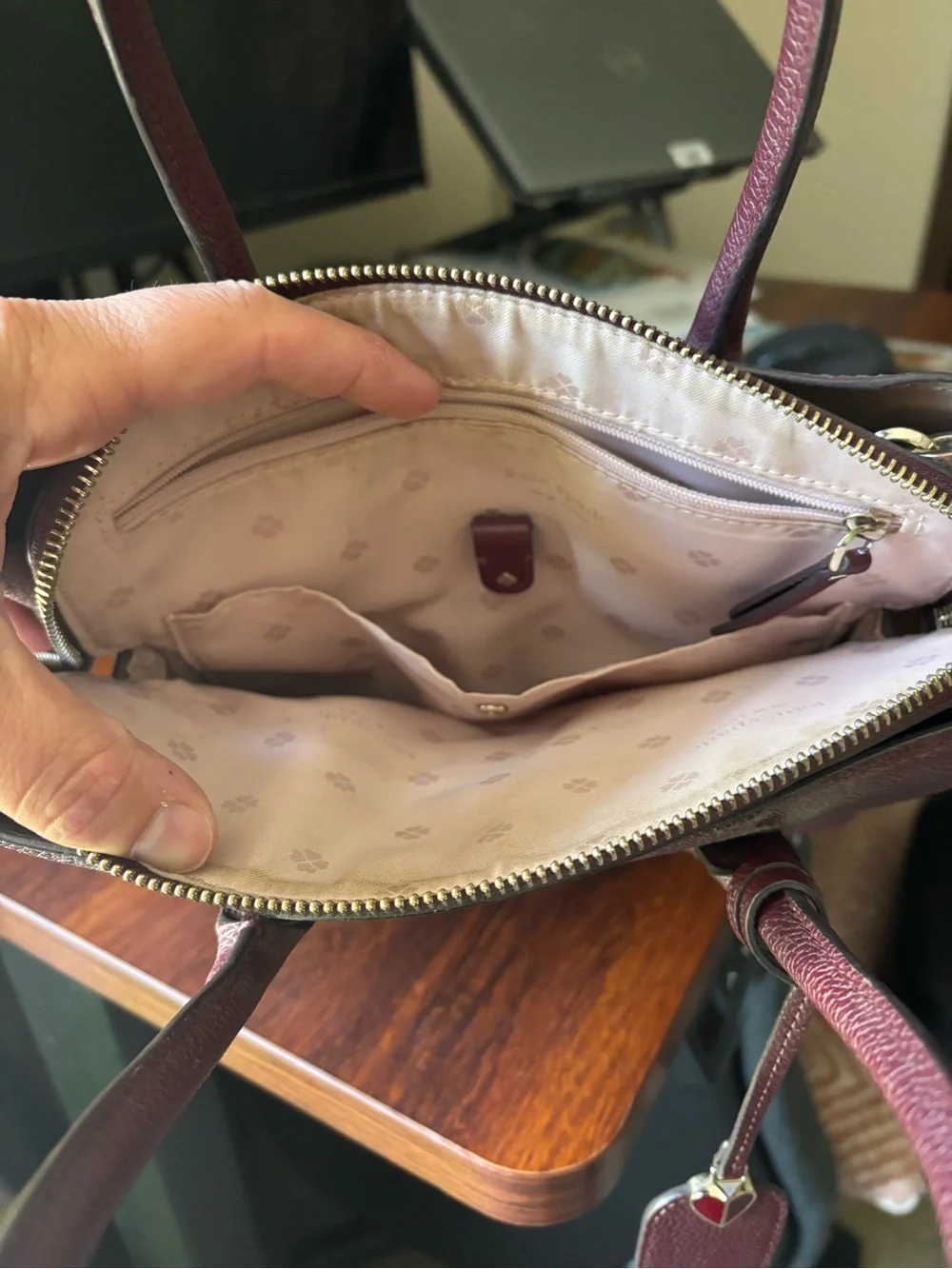 Kate Spade Burgundy Saffiano Dome Satchel with gold hardware